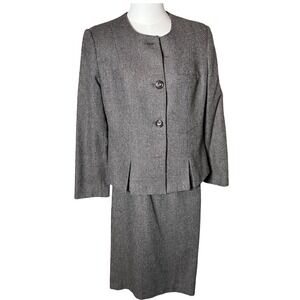 Quiet Luxury Wool‎ Blend Skirt Suit Gray Houndstooth Vintage Step by Step Sz 12